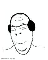 animated byonbyon closed_eyes glasses headphones poyopoyo smile soyjak stubble subvariant:nucob variant:cobson // 323x400 // 155.5KB