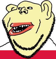 amerimutt ear fangs open_mouth poland soyjak stubble subvariant:impish_amerimutt variant:impish_soyak_ears yellow_skin // 598x628 // 17.0KB