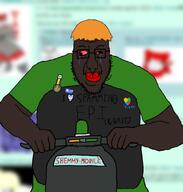 alarm artist:crimsonvoidhydra1488 autism award blart bloodshot_eyes blurred_background brown_skin closed_mouth crying discord edit glasses green_alarm jewish_nose kike lips nas:tama nigger orange_hair riding scooter sean shemmy shemmycuck shitskin smile soyjak stubble template text transheart variant:blartjak variant:tama // 876x921 // 245.9KB