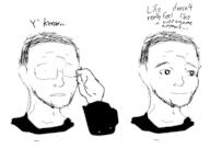 closed_mouth clothes ear glasses hair hand neutral open_mouth redraw soyjak stubble text variant:soyak // 4096x2896 // 604.8KB