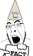 dunce eyebrows fact glasses open_mouth silly_hat soyjak stubble variant:cobson // 775x1307 // 49.0KB