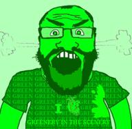 angry glasses green_eyes green_skin i_heart open_mouth soyjak steam stubble subvariant:science_lover text variant:markiplier_soyjak // 800x789 // 114.3KB