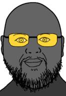 bald beard closed_mouth glasses grey_skin lips soot soyjak soyjak_party variant:billy yellow_glasses // 419x610 // 11.2KB