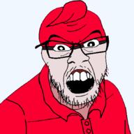 angry anime ball_guy clothes galar glasses mustache open_mouth pokemon pokemon_swsh red_shirt soyjak stubble variant:feraljak video_game // 874x874 // 232.7KB