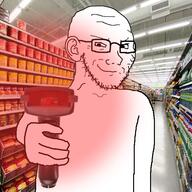 barcode_scanner holding_object irl irl_background looking_at_you scanning smug supermarket variant:soyak // 600x600 // 456.6KB