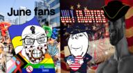 2soyjaks american_flag angry arm clenched_teeth closed_mouth clothes ear facial_mark flag forehead_mark gigachad glasses hand hat heart holding_heart holding_object i_love lgbt monkeypox mustache pride_flag progress_pride_flag raised_fist_(symbol) smile soyjak stubble subvariant:wholesome_soyjak text ukraine vaccine variant:feraljak variant:gapejak // 1100x600 // 973.4KB