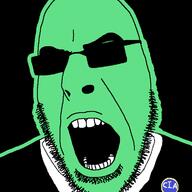 central_intelligence_agency clothes glasses glowing green open_mouth soyjak stubble suit sunglasses trend:glowie variant:cobson // 721x720 // 20.8KB