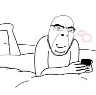 arm bed closed_mouth hand happy holding_object holding_phone phone smile smirk smug stubble variant:cobson // 1079x1071 // 53.7KB