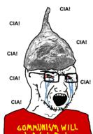 animated bloodshot_eyes central_intelligence_agency clothes communism crying glasses hat open_mouth soyjak stubble text tin_foil variant:soyak // 861x1243 // 321.7KB