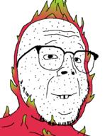 buck_teeth dragonfruit food foodjak fruit glasses smile soyjak stubble variant:buckteeth_soyjak // 400x494 // 37.6KB