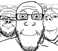closed_mouth glasses multiple_soyjaks mustache smile soyjak stubble subvariant:wholesome_soyjak variant:a24_slowburn_soyjak variant:bernd variant:gapejak variant:markiplier_soyjak // 249x219 // 32.5KB