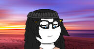 beanie clothes female glasses hair hat its_over smile soyjak sun sunset tear text variant:soytan // 1000x524 // 316.9KB