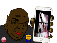 'p award black_skin cupcake edp445 glasses looking_at_you phone red_lips showing_phone variant:unknown yellow_sclera // 2894x2187 // 1.2MB