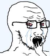 angry bald bloodshot_eyes crying glasses hand looking_to_the_right meta:NOT_a_duplicate meta:fixed_version open_mouth soyjak stubble subvariant:crying_soyak_ears2 subvariant:soyak_34 tear template transparent_background variant:soyak // 607x678 // 18.9KB