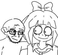 bow closed_mouth clothes ear glasses hair mymy necktie ongezellig smile soyjak stubble variant:unknown // 592x561 // 100.9KB