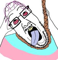 ack ahegao arm bloodshot_eyes clothes glasses hair hanging mustache open_mouth purple_hair rope stubble suicide tranny transgender_flag variant:ppp // 998x1022 // 245.0KB