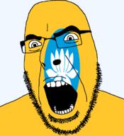 flag flag:kalmykia full_head glasses hair kalmykia looking_to_the_right open_mouth russia soyjak stubble teeth text transparent transparent_background variant:cobson // 721x789 // 51.5KB