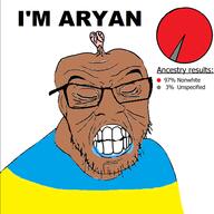 aryan brainlet calm chud_(boorufag) chud_(soybooru) churka clenched_teeth closed_eyes country drool flag flag:ukraine its_over meta:op_took_a_selfie_of_xerself nazism oink pie_chart retard saliva shitskin small_brain soyjak stubble teeth text ukraine variant:feraljak water // 968x968 // 196.8KB