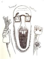 art black_and_white bloodshot_eyes buck_teeth consoomer crushing drawfag drawing funko_pop glasses ink meta:soytober meta:soytober2024 moustache nate open_mouth shadow soy soylent stubble variant:beastjak // 1536x2048 // 2.7MB