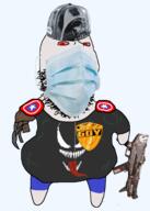 apple_(company) arm avengers badge clothes cyborg facemask full_body glasses gun hat leg mask no_eyebrows red_eyes soyjak star_wars stubble tshirt variant:gapejak venom // 1139x1600 // 933.1KB
