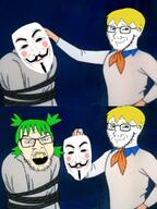 4chan 4cuck angry anime anonymous edit fred_jones glasses green_hair guy_fawkes hair mask nate nate_higgers open_mouth scooby_doo smug that_one_fucking_picture_of_nate_being_a_smug_little_bastard unmasked variant:feraljak variant:soyak white_skin yellow_hair yotsoyba // 720x960 // 481.2KB