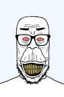 bald beard bloodshot_eyes full_head glasses grin lips looking_at_you open_mouth overdose rotten_teeth small_pupils soyjak stubble subvariant:chudplier subvariant:redrawn_chudplier subvariant:redrawn_plier teeth teeth_showing template transparent transparent_background variant:chudjak variant:markiplier_soyjak white_skin wrinkles yellow_teeth // 900x1364 // 63.6KB
