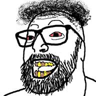 beard bloodshot_eyes brown_teeth ear glasses hair open_mouth soyjak variant:israeli_soyjak2 yellow_teeth // 720x720 // 217.3KB