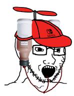 bottle cap clothes drinking drinking_helmet drinking_soylent drinking_straw glasses hat nintendo nintendo_switch open_mouth plastic_bottle propeller_hat soy soyjak soylent soylent_bottle stubble variant:soyak video_game // 766x994 // 110.6KB