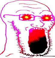 glasses glowing glowing_eyes open_mouth soyjak stretched_mouth stubble variant:soyak // 590x620 // 108.2KB