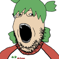 4chan anime clothes glasses green_hair hair no_nose open_mouth soyjak variant:gapejak white_skin yotsoyba // 847x1140 // 85.6KB