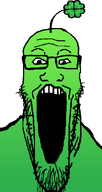 clover flower glasses green_skin looking_at_you object_on_head open_mouth plant stubble subvariant:longplier teeth variant:markiplier_soyjak white_background // 495x936 // 75.4KB