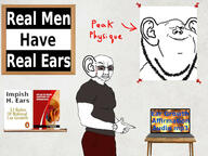 2soyjaks andrew_tate angry arm book closed_mouth clothes ear ear_surgery glasses hand laptop leg penguin push_pin shelf soyjak stubble sunglasses table text tshirt variant:chudjak variant:impish_soyak_ears watch wristwatch // 1000x750 // 185.3KB