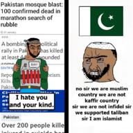 afghanistan angry arabic_text battery beard belt bomb brown_skin clothes country detonator flag glasses hair hand headband islam news pakistan shahada soyjak suicide_bomber terrorist text variant:chudjak wojak // 1080x1080 // 133.0KB