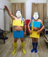 2soyjaks brown_skin faggot flag glasses irl_background lgbt nazi_salute nazism open_mouth sieg_heil stubble ukraine variant:bernd // 716x853 // 1.2MB