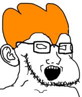 ear glasses hair no_pupils open_mouth orange_hair pico picos_school soyjak stubble variant:soyak video_game white_eyes // 712x840 // 32.7KB