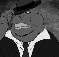 big_lips brown_skin clothes fat fedora grey_skin greyscale john_F_fountain looking_to_the_left red_lips stubble suit suit_and_tie variant:meximutt // 888x849 // 182.1KB