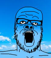 bald beard blue blue_skin calm gape glasses gradient open_mouth sea sky soyjak stubble variant:a24_slowburn_soyjak // 454x520 // 66.6KB