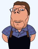 apron beard blue_eyes brown_hair clothes faggot glasses hair plaid subvariant:gapearyan subvariant:wholesome_soyjak tasting_history_with_max_miller variant:gapejak youtuber // 1434x1866 // 58.1KB