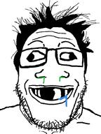 booger cross_eyed deformed drool glasses grinlook hair mucus retard soyjak stubble subvariant:grinlook_poggers variant:markiplier_soyjak // 600x800 // 41.1KB