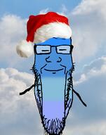 blue calm christmas closed_eyes closed_mouth clothes cold cool glasses hat irl_background santa santa_hat sky smile soyjak stretched_chin stubble subvariant:longplier variant:markiplier_soyjak // 785x1000 // 266.6KB