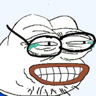 clothes crying frog glasses laughing lips pepe squinting stubble tear teeth transparent transparent_background variant:pepejak // 225x225 // 15.8KB