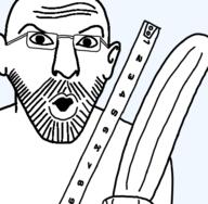 beard cucumber ear glasses hand holding_object mustache open_mouth ruler soyjak template thrembo variant:56jak // 427x417 // 35.7KB
