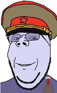 badge closed_mouth clothes doll_(user) glasses hat military_cap smile soyjak stubble subvariant:wholesome_soyjak variant:gapejak // 601x990 // 97.4KB