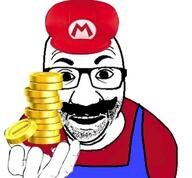 clothes coin hat holding_object mario mario_hat moustache open_mouth overalls stubble variant:el_perro_rabioso // 429x398 // 138.3KB