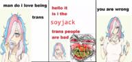 angry blood bloodshot_eyes clenched_teeth comic cracked_teeth distorted glasses nosebleed qa_(4chan) soyjak soyjak_comic stubble subvariant:feralrage text tranny variant:feraljak yellow_teeth // 1118x522 // 543.7KB