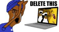 GNULinux Linus_Torvalds animated apple_(company) arm bloodshot_eyes brown_skin clothes computer crying delete_this g_(4chan) glasses hand hat indian laptop laughing linux open_mouth penguin richard_stallman soyjak technology text turban tux variant:chudjak yellow_teeth // 1400x762 // 160.4KB