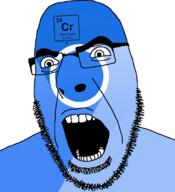 angry blue_skin chemistry chromium chromium_(browser) element glasses google open_mouth pun soyjak stubble text variant:cobson // 721x789 // 50.5KB
