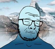 background bald calm closed_eyes closed_mouth glasses happy mountain nature shirtless smile soyjak stubble variant:emmajak // 530x470 // 151.4KB