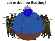 berryboy blue_skin blueberry_inflation closed_mouth clothes colonial foxhole frown full_body glasses hat helmet inflation_fetish military old soyjak stubble subvariant:wholesome_soyjak text variant:gapejak warden wrinkles // 680x510 // 184.6KB