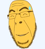 closed_eyes closed_mouth emoticon glasses grin series:soymoji smile soyjak stubble sweating variant:cobson yellow yellow_skin // 721x789 // 33.2KB